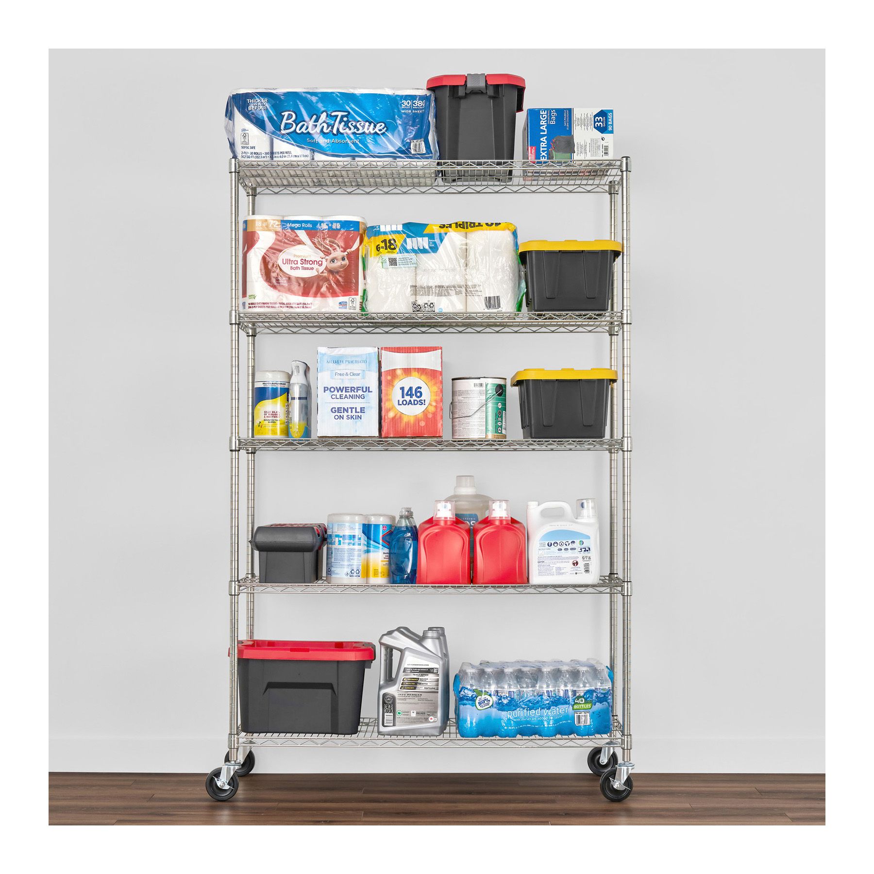 Rubbermaid 800 lb Capacity 4 Shelf Wire Shelving - Starter Unit 50 W x 18 Deep x 67-5/32 H, Chrome FG9G8000CHRM - 52640406