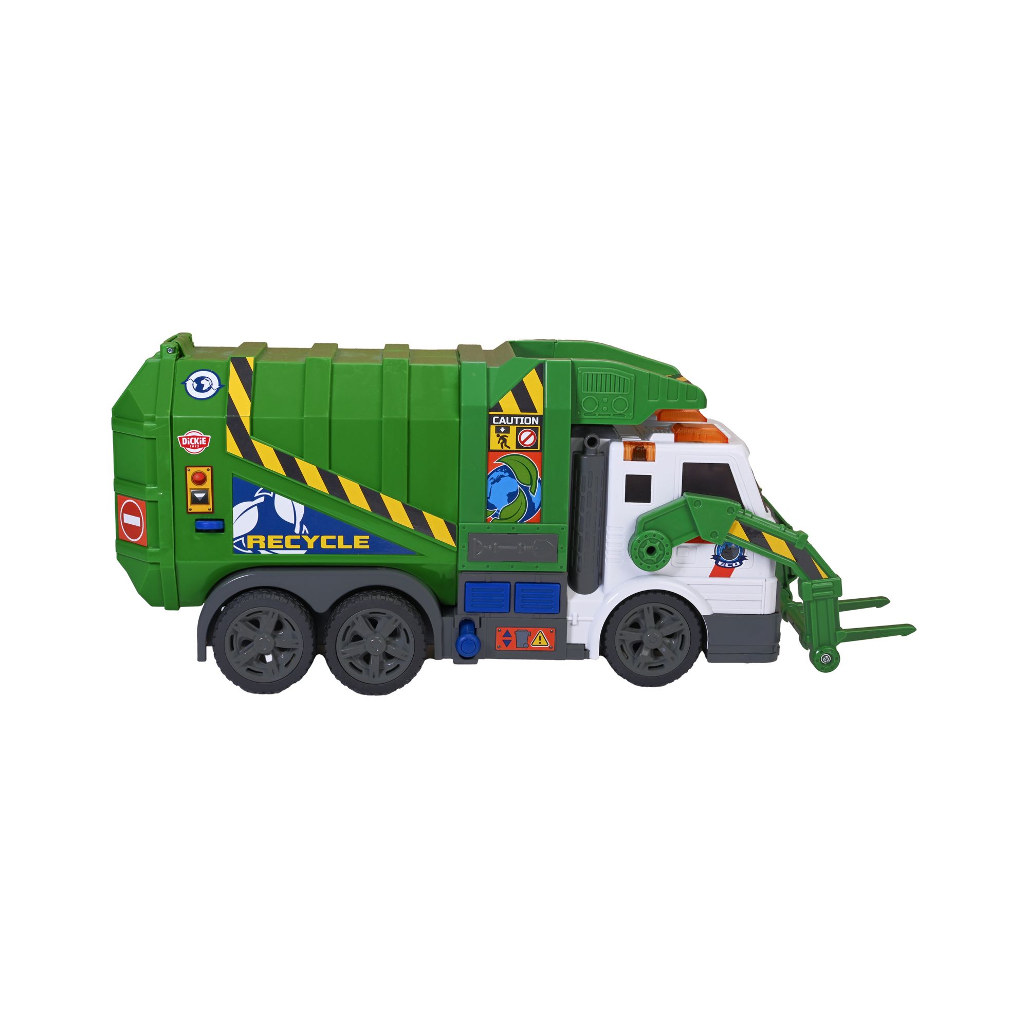 Dickie Toys Medium Action Series, Garbage Truck, Green & White