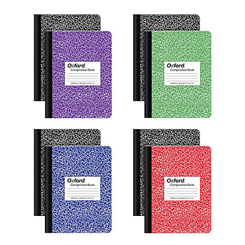 Oxford Composition Book, 9.75" x 7.5" Wide Rule, 100 Sheets, 8 pk. - Assorted Marble