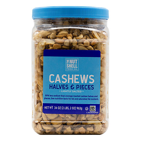 The Nutshell Food Co. Roasted, Lightly Salted Halves & Pieces Cashews, 34 oz.