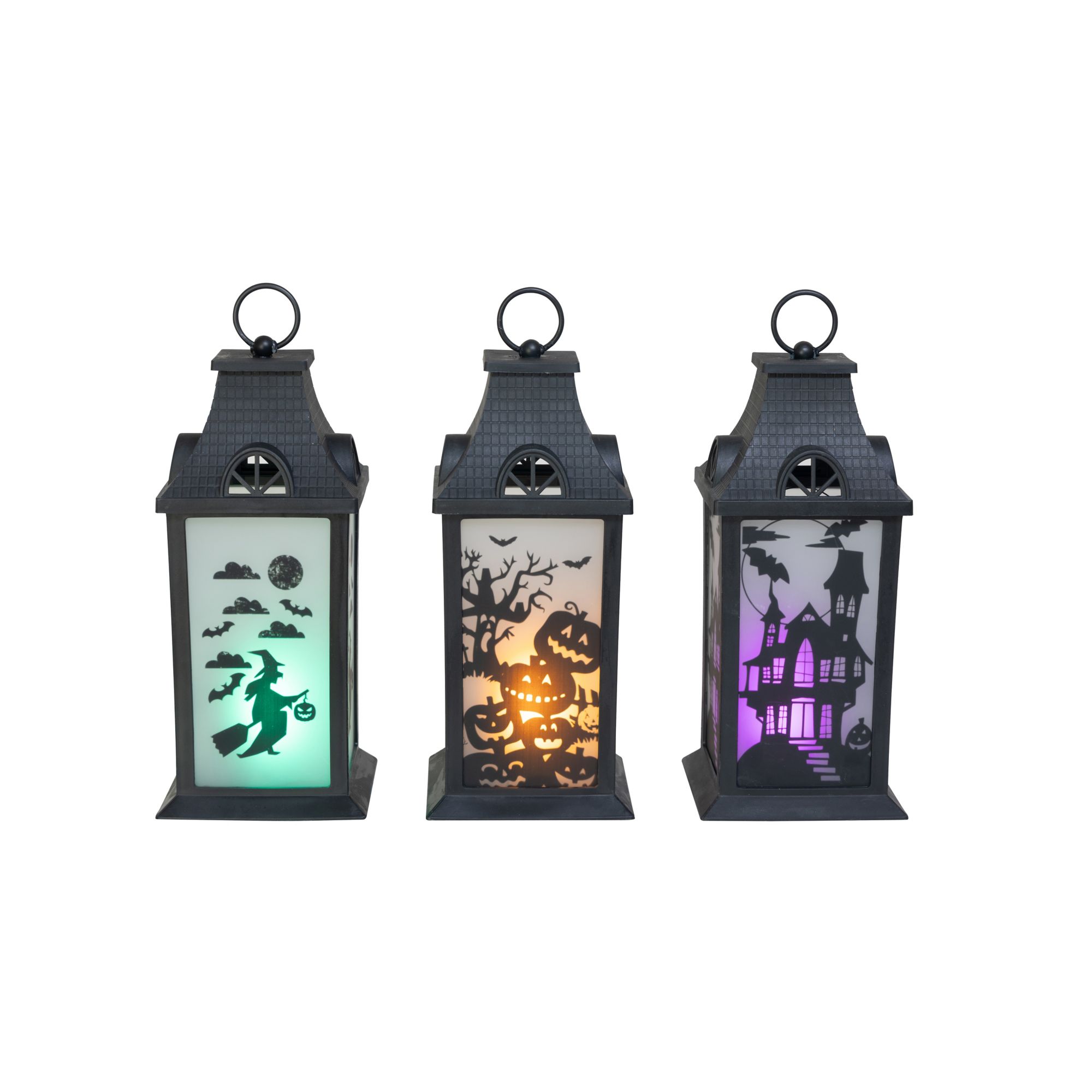 Battery-Operated Metal Lantern with LED Candle - 14 Black Window