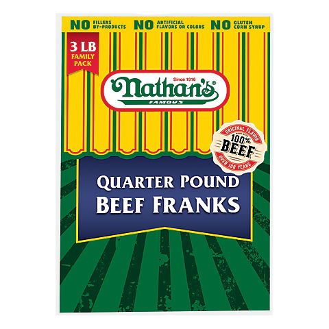 Nathans Quarter Pound Beef Franks, 3 lbs.