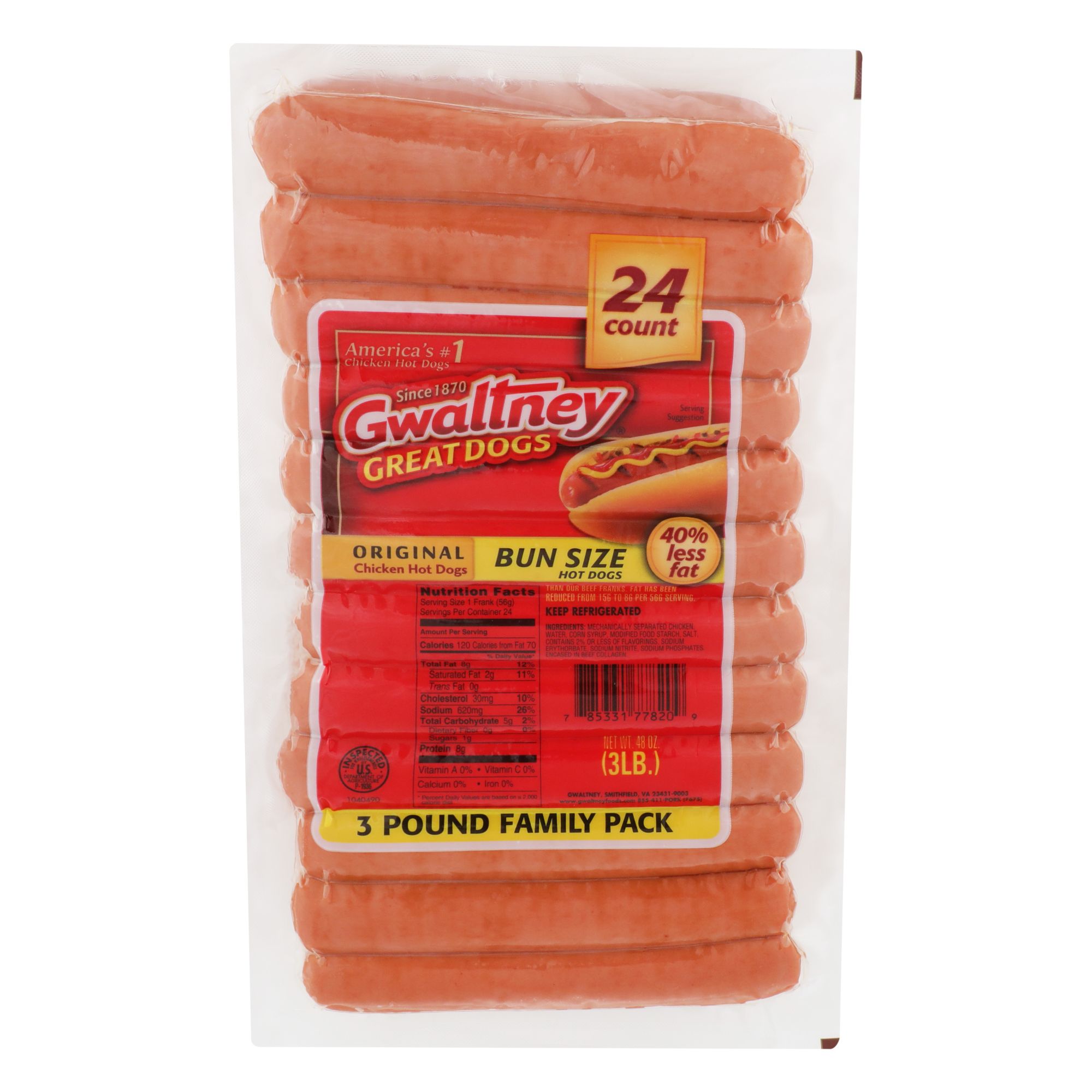 Gwaltney Bun Length Chicken Hot Dogs 24 Ct Bjs Wholesale Club