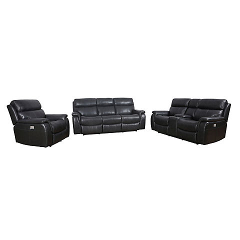 Easton 3-Pc. Dual Power Top Grain Leather Sofa Set