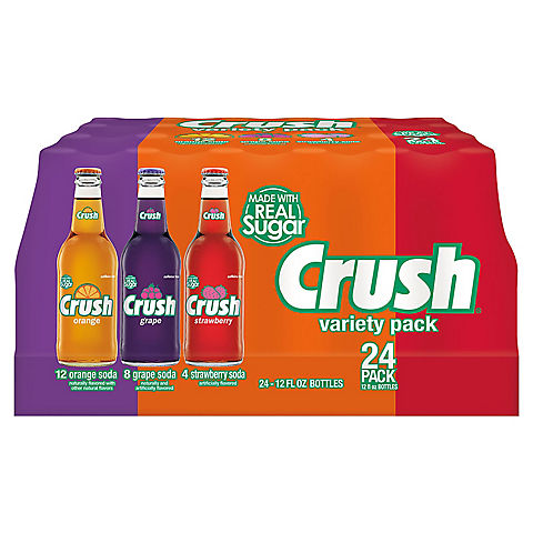 Crush Orange, Strawberry, and Cream Soda Real Sugar Variety Pack, 24 pk./12 oz. Glass Bottles