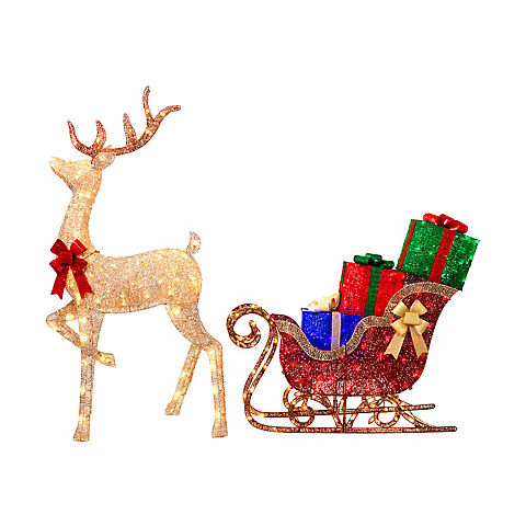 Berkley Jensen Deer With Sleigh and Presents with LED Bulbs