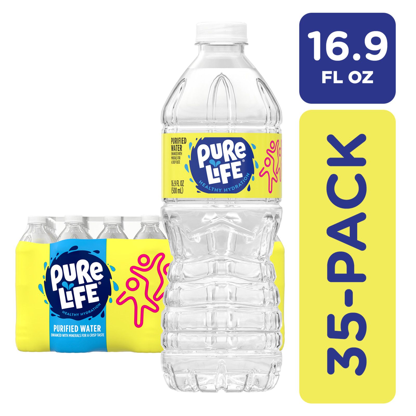 Pure Life Purified Water, 16.9 Fl Oz / 500 mL, Plastic Bottled Water (35  Pack)