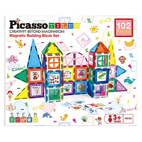 PicassoTiles 102-Pc. Magnetic Tile Construction Playset