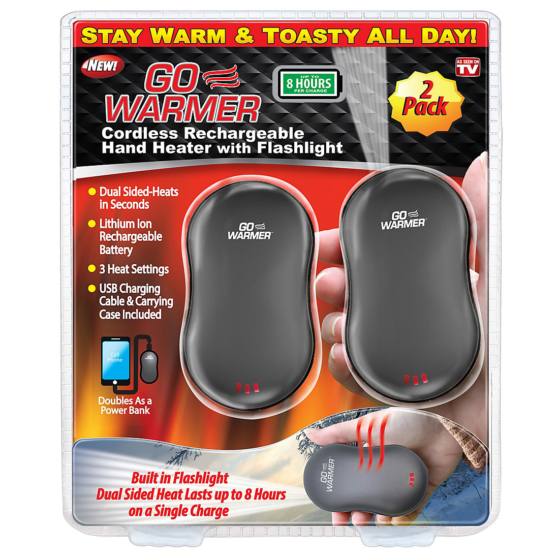 Go Warmer Cordless Rechargeable Hand Heater up to 8hrs and Power Bank for sale online 