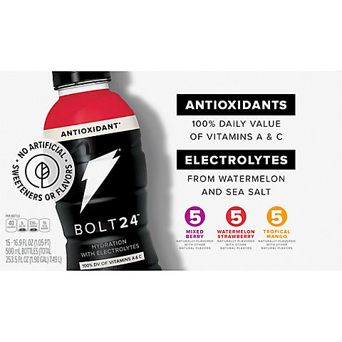 BOLT24 Fueled by Gatorade 3-Flavor Antioxidant Variety Pack, 15 pk./16.9 fl. oz.