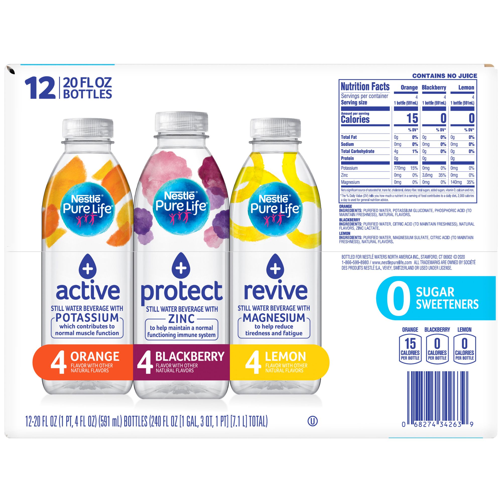 Pure Life + revive with Magnesium (lemon flavor) 20 Fl. Oz. (4 Pack)