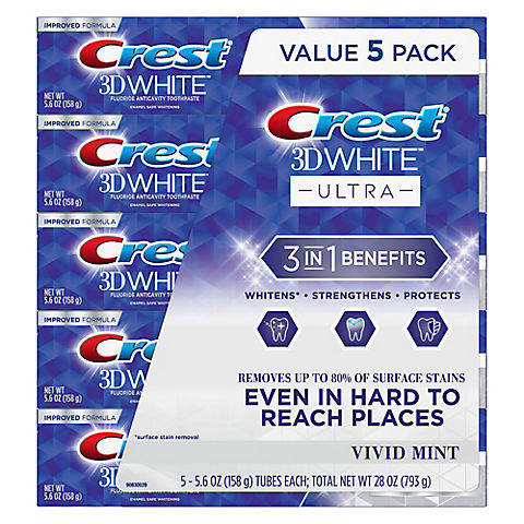 Crest 3D White Ultra Whitening Toothpaste, 5 pk.