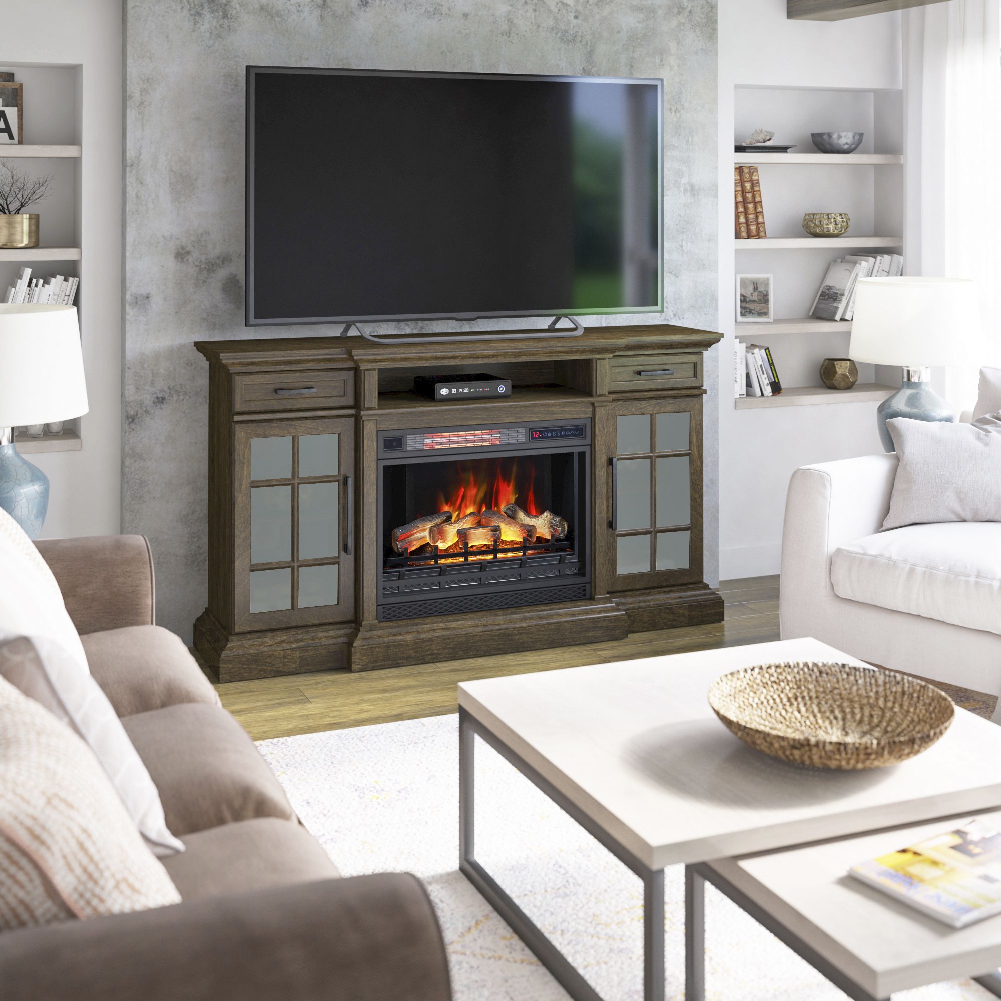 Twin star electric fireplace tv deals stand