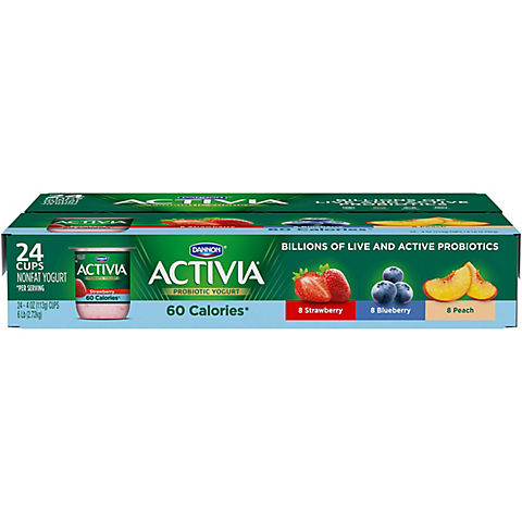 Dannon Activia Light Nonfat Strawberry, Blueberry & Peach Yogurt Variety Pack, 24 pk./4 oz.