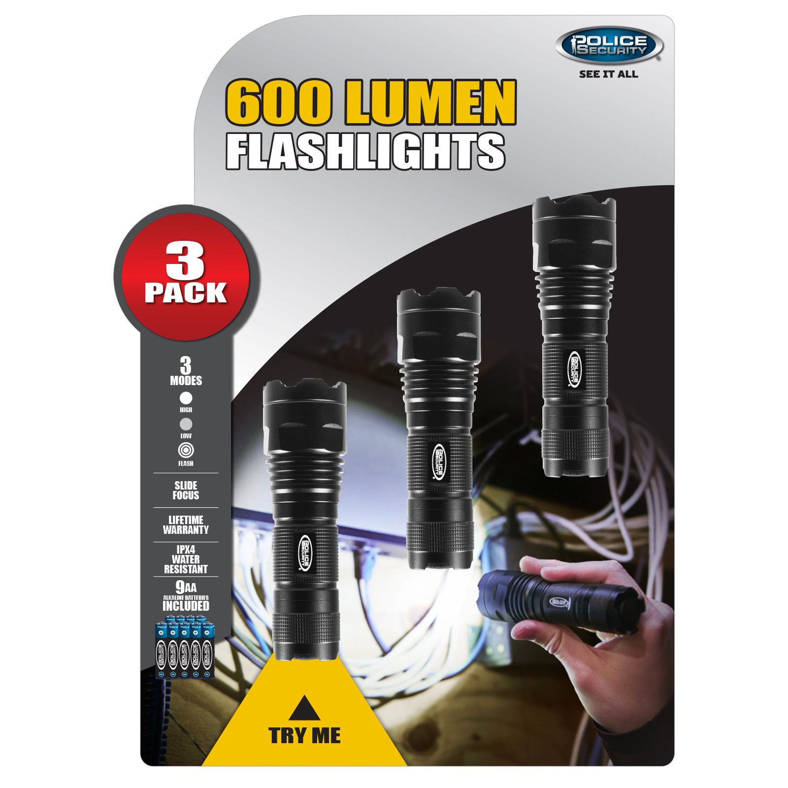 Police Security 600 Lumen Flashlights 3 Pk Bjs Wholesale Club