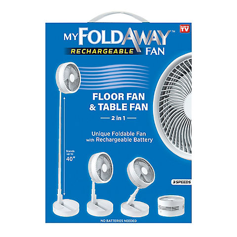 My Foldaway Fan 10" Rechargeable Floor and Table Fan - White