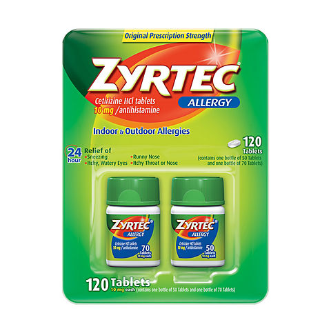 Zyrtec 24 Hour Allergy Relief Tablets with 10mg Cetirizine HCl, 120 ct.