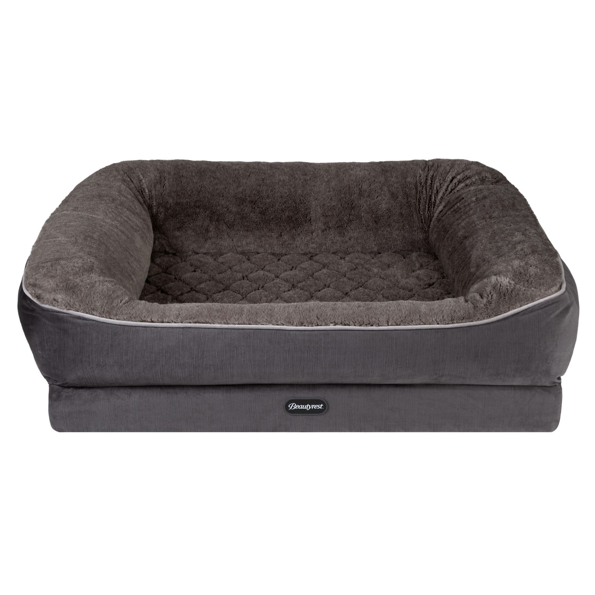 grey plush dog bed