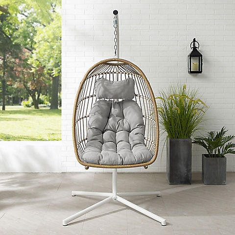 W. Trends Swinging Wicker Outdoor Egg Chair with Tufted Cushion