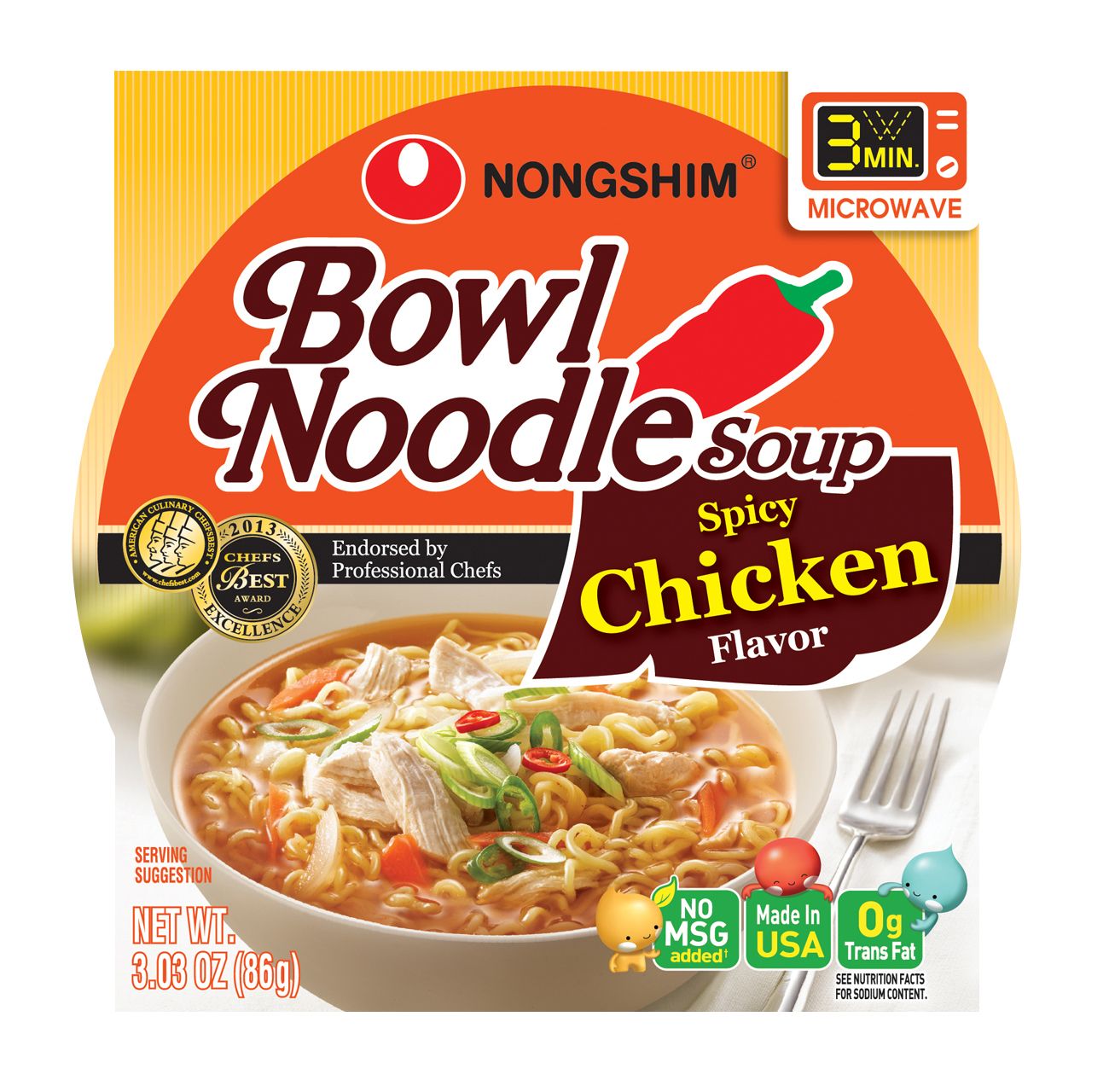 Nissin Hot and Spicy Bowl Noodles Chicken, 3.32 Ounce (Pack of 12)