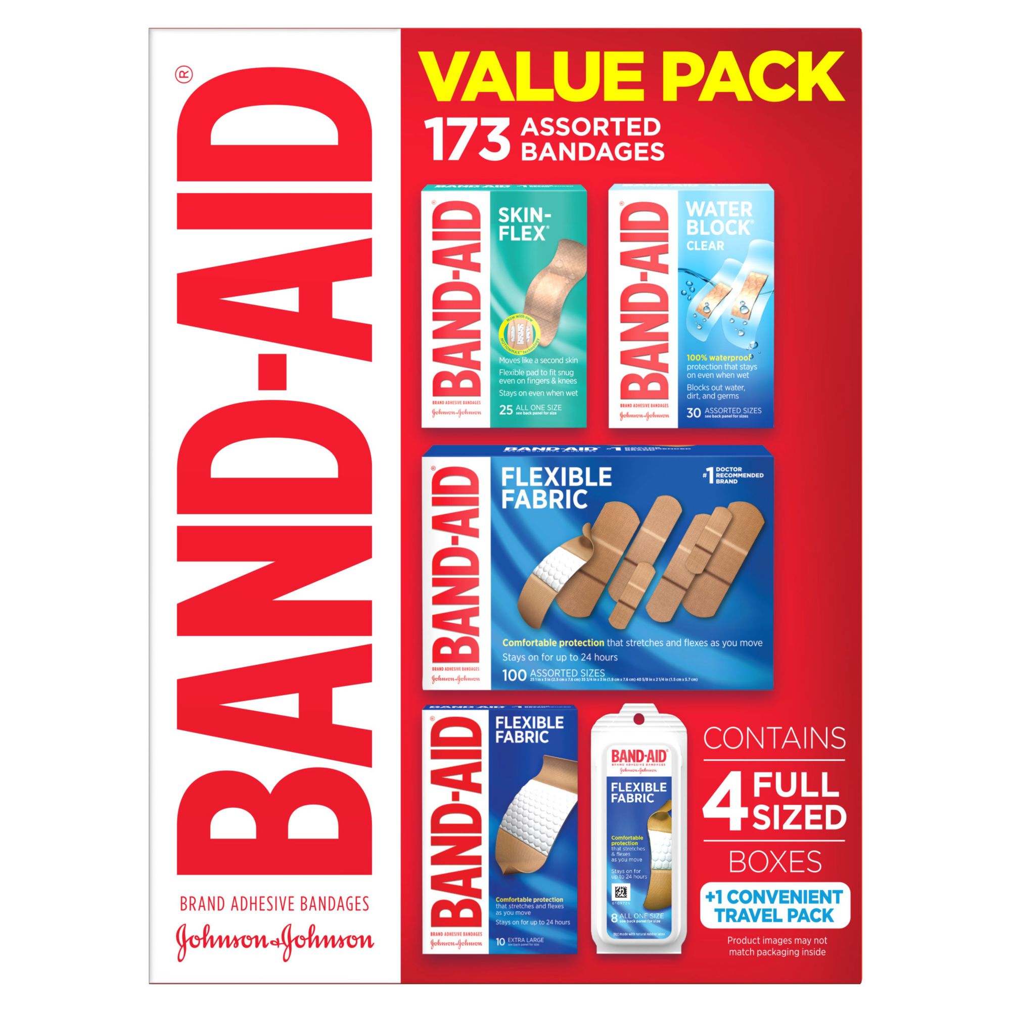 Band-Aid Variety Pack with Assorted Flexible Fabric Bandages, 173 ct.