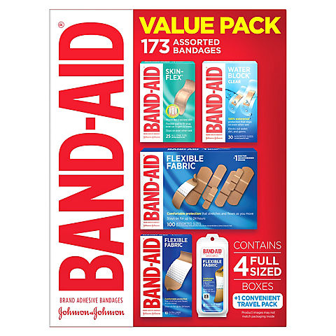 Band-Aid Brand Adhesive Bandages Value Pack in Assorted Variety, 173 ct.