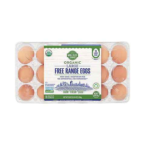 Wellsley Farms Organic Free Range Large Eggs, 18 ct