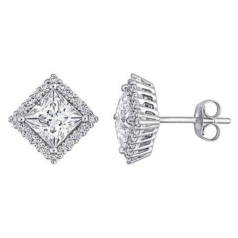 2 4/5 ct. t.g.w. Created Moissanite Diamond-Shaped Halo Earrings in 10k White Gold
