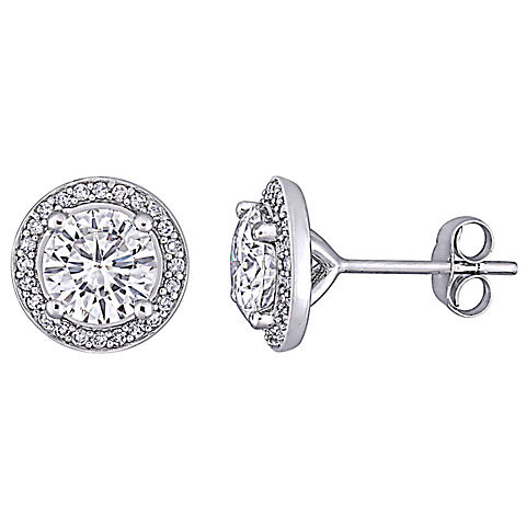 2 ct. t.g.w. Moissanite and 1/5 ct. TW Diamond Halo Stud Earrings in 14k White Gold