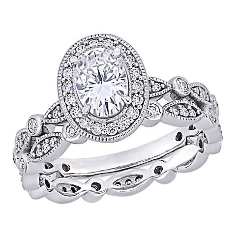 1 1/2 ct. t.g.w. Oval and Round-Cut Moissanite Halo Infinity Engagement Ring in 10k White Gold