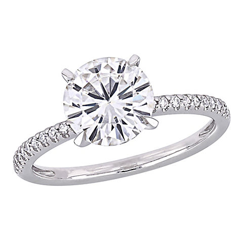 2 ct. t.g.w. Round-Cut Moissanite and 1/10 ct. TW Diamond Engagement Ring in 14k White Gold