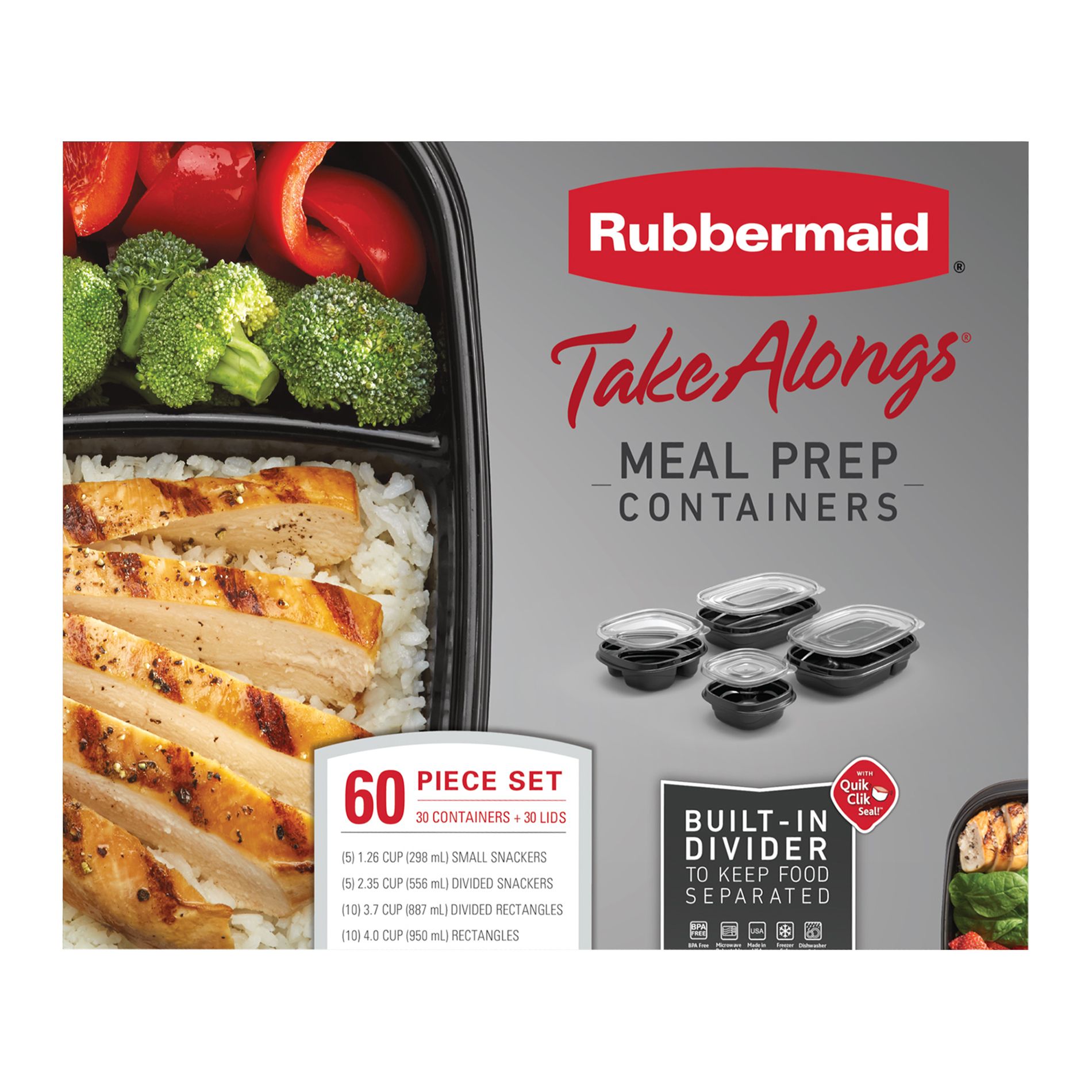 Rubbermaid TakeAlongs 3.7-Cup Divided Rectangle Food Storage (Pack of 2  sets)