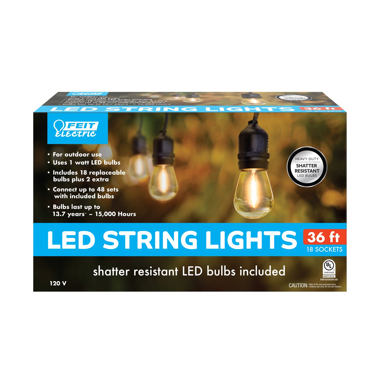 Feit Electric 36' LED Outdoor String Lights, 18 Socket