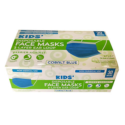 Kids Cobalt Blue Disposable Face Mask, 30 ct.