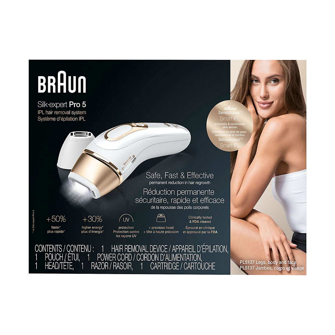 美容/健康 美容機器 Braun Silk expert Pro 5 IPL Hair Removal System, PL5137 with Venus Swirl  Razor, FDA Cleared - White and Gold