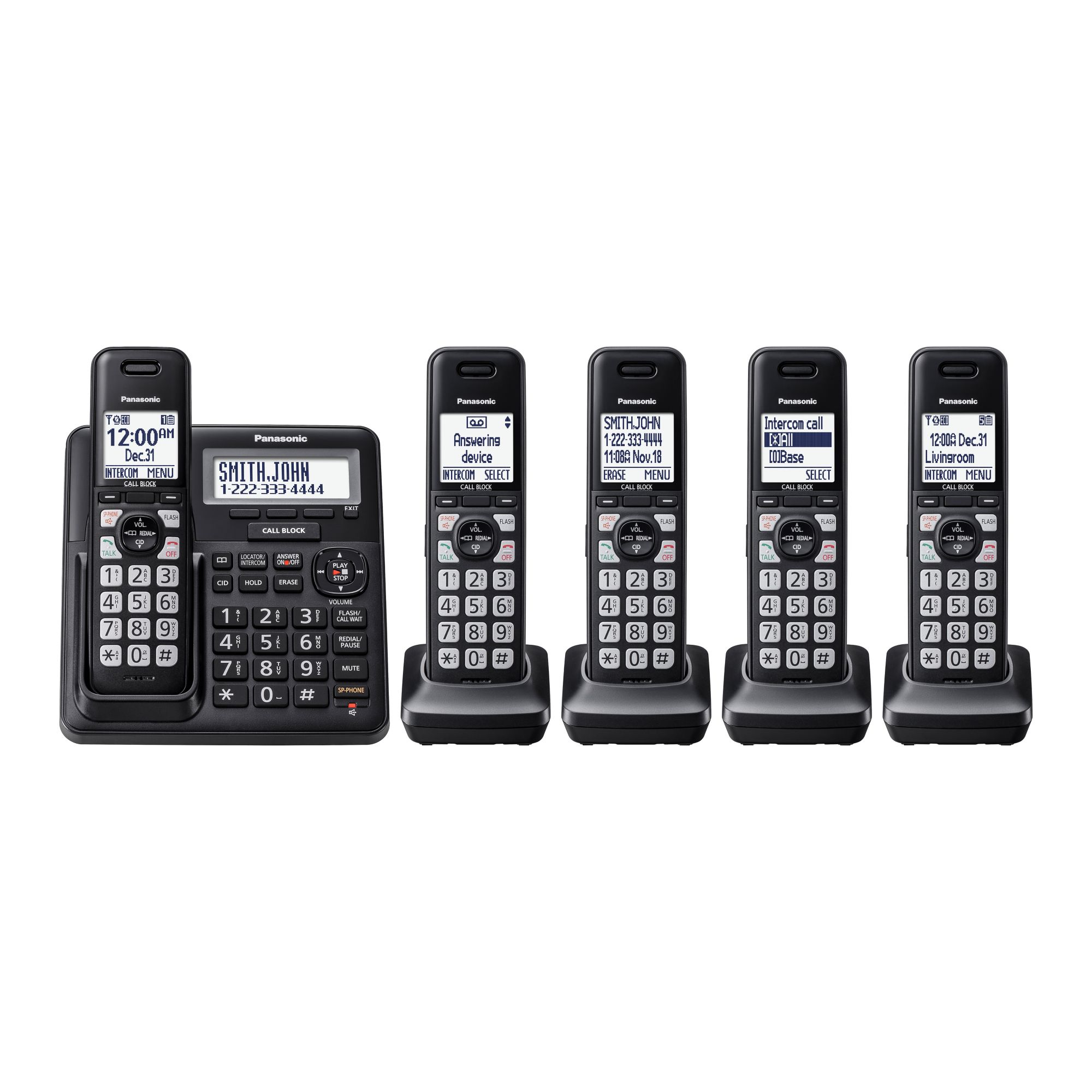 Panasonic DECT 6.0 5-Handset Cordless Phone with Talking Caller ID,  Advanced Call Block System and Answering System