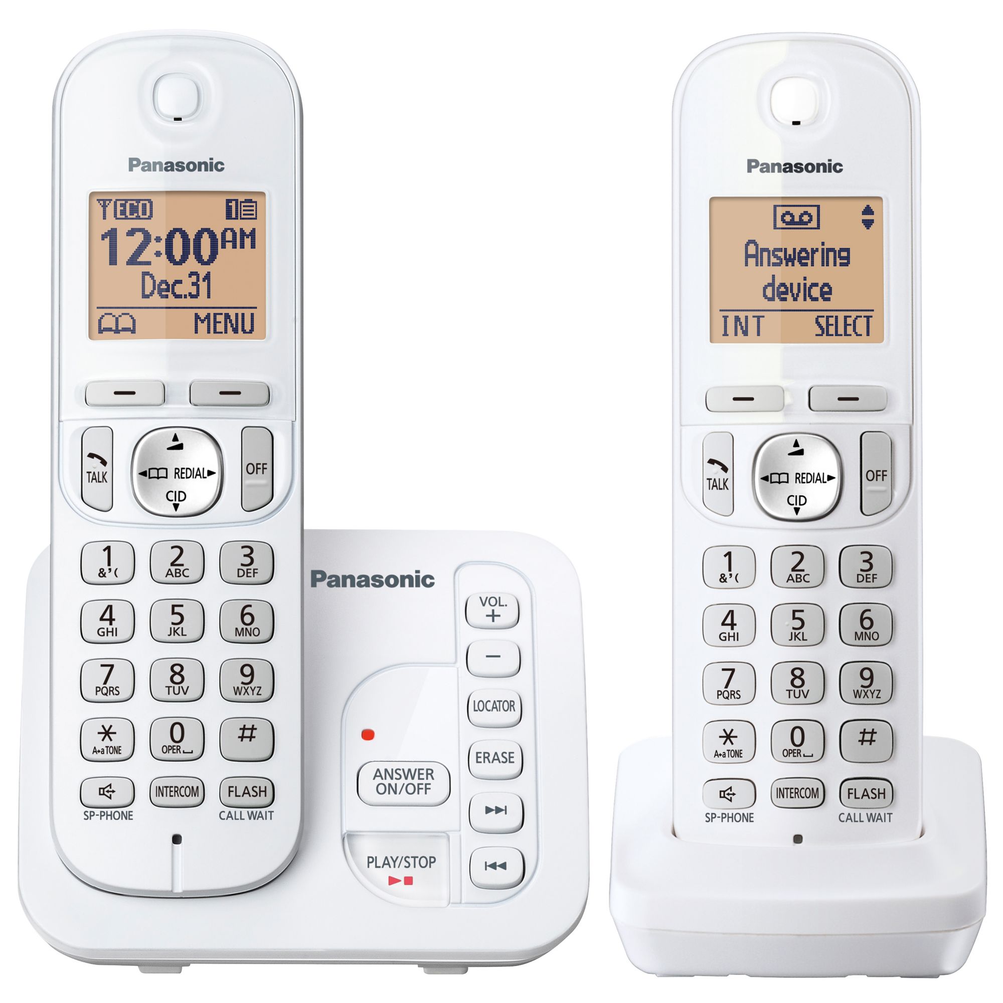 Panasonic 2-handset Cordless Phone Set with Answer Machine & Caller ID -  White