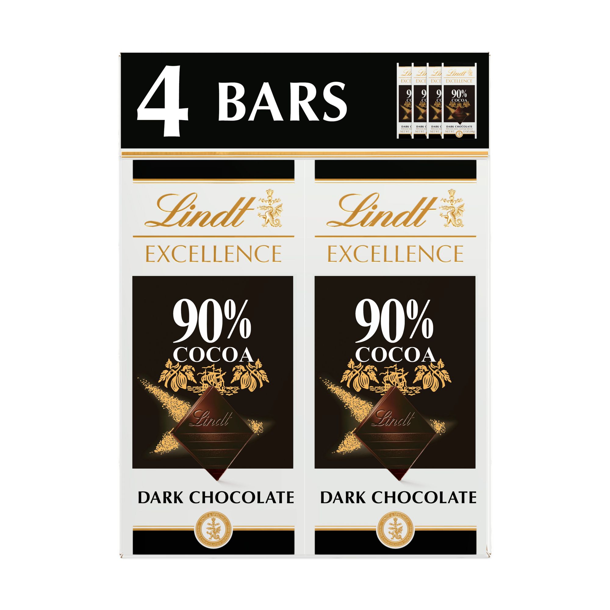 Lindt EXCELLENCE 90% Cocoa Dark Chocolate Bar, Dark Chocolate Candy, 3.5  oz. (12 Pack)