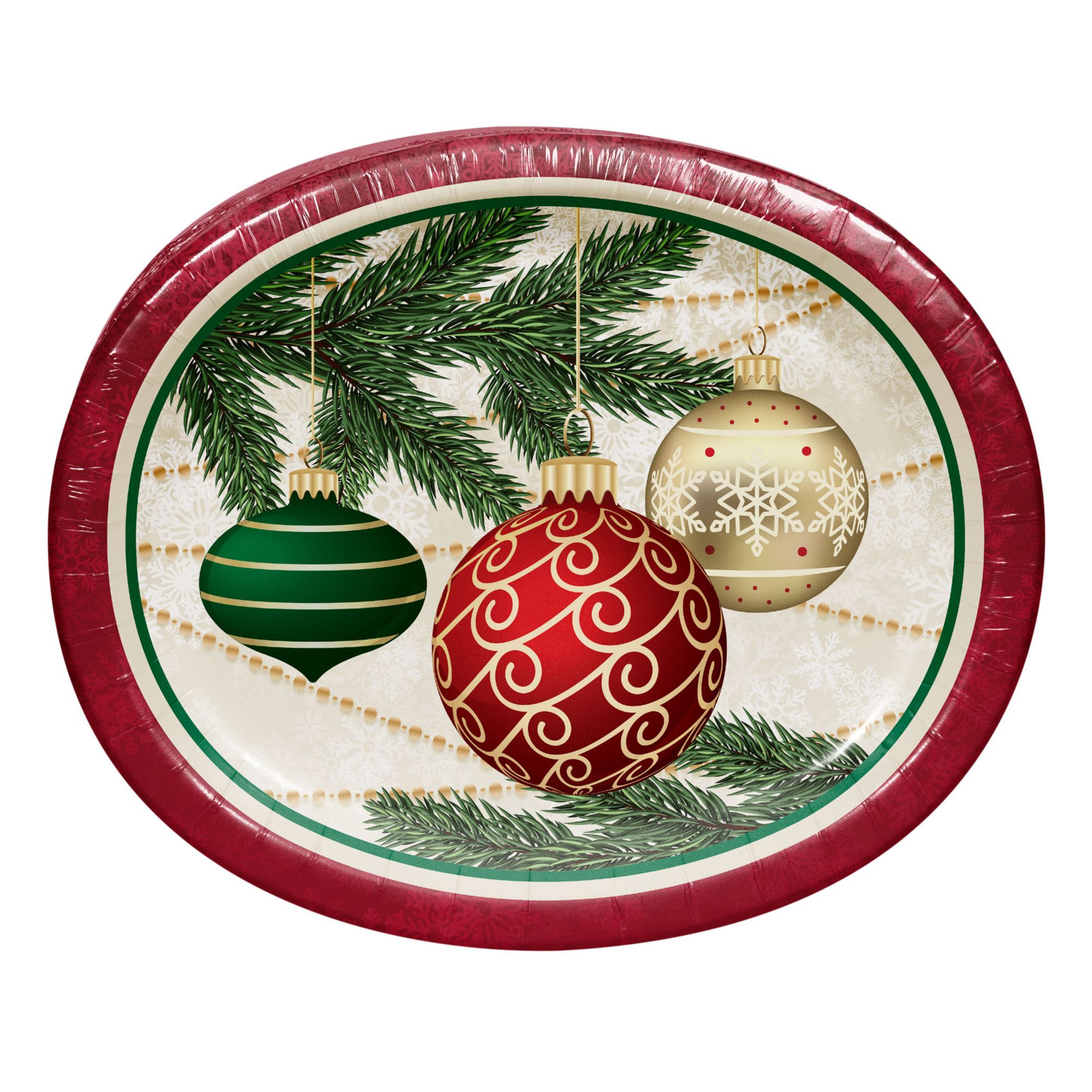 Artstyle Oval Paper Plate & Napkin Bundle, Holiday Greens, 200-count