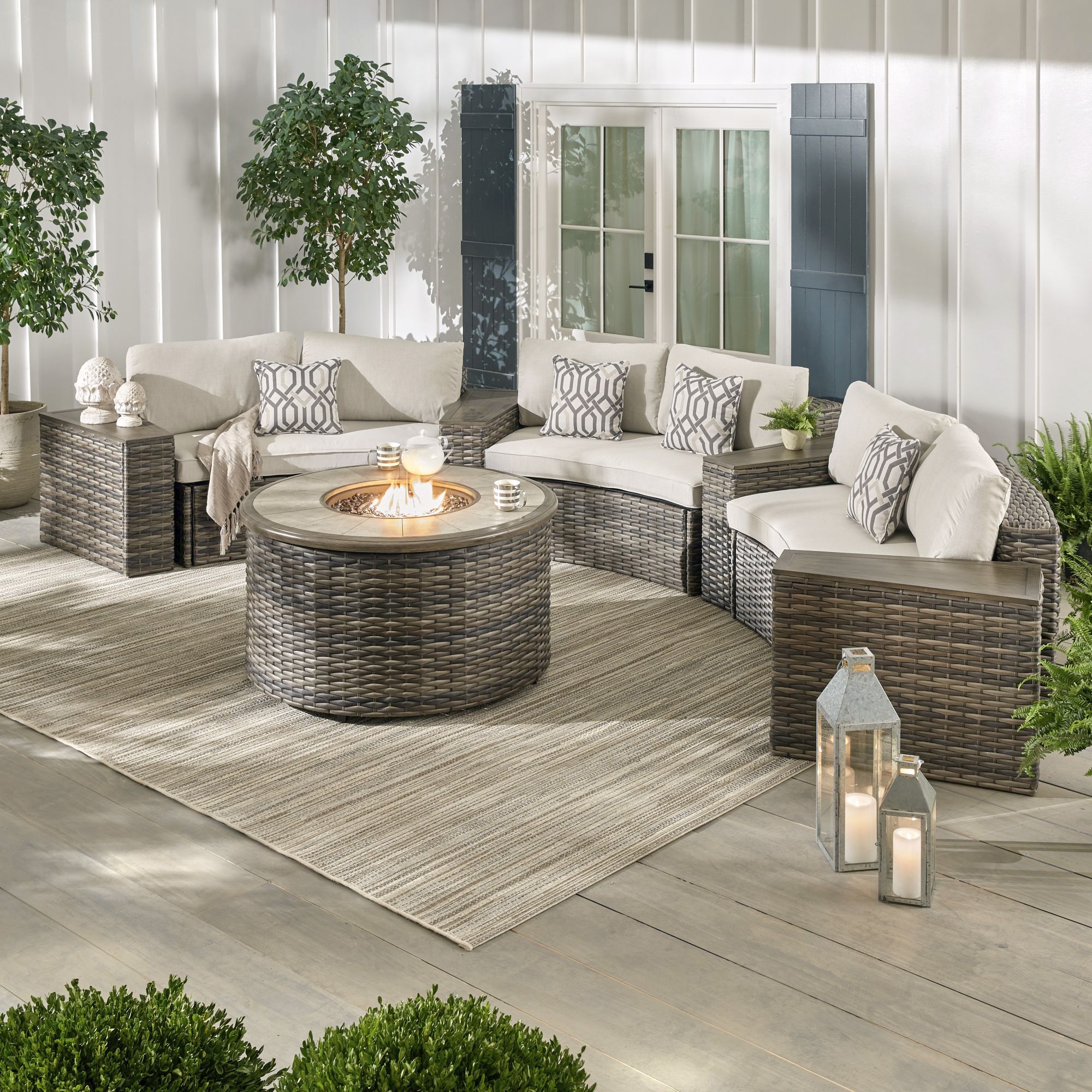 Outdoor wicker sectional with deals fire pit