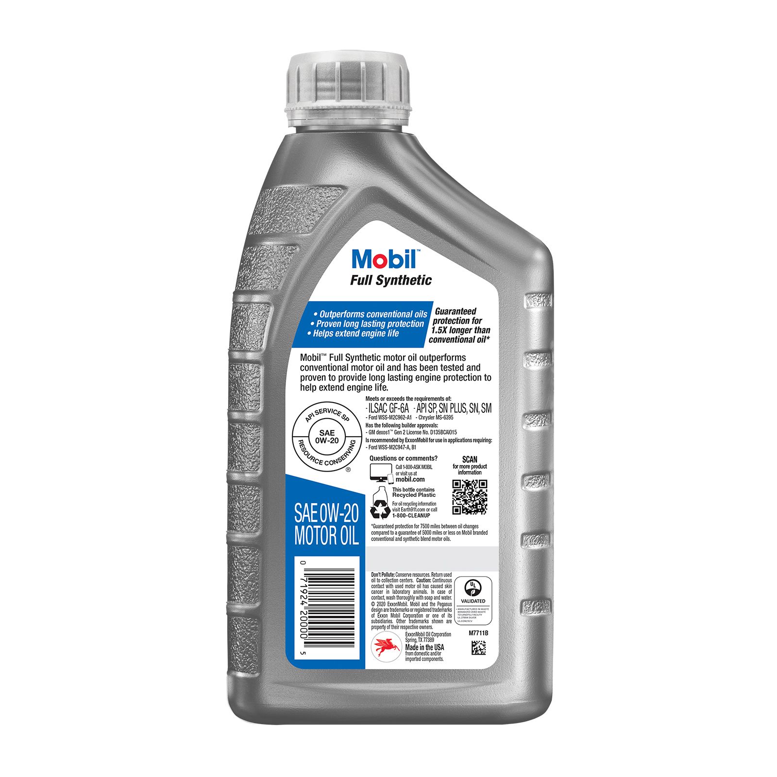 Mobil Full Synthetic Motor Oil 0W-20, 6 pk./1 qt.