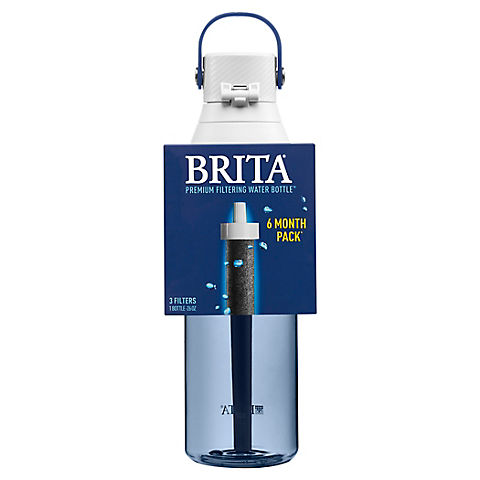 Brita Water Bottle with 3 Pk. Filters 26 Oz. Premium Filtered Water Bottle, BPA Free
