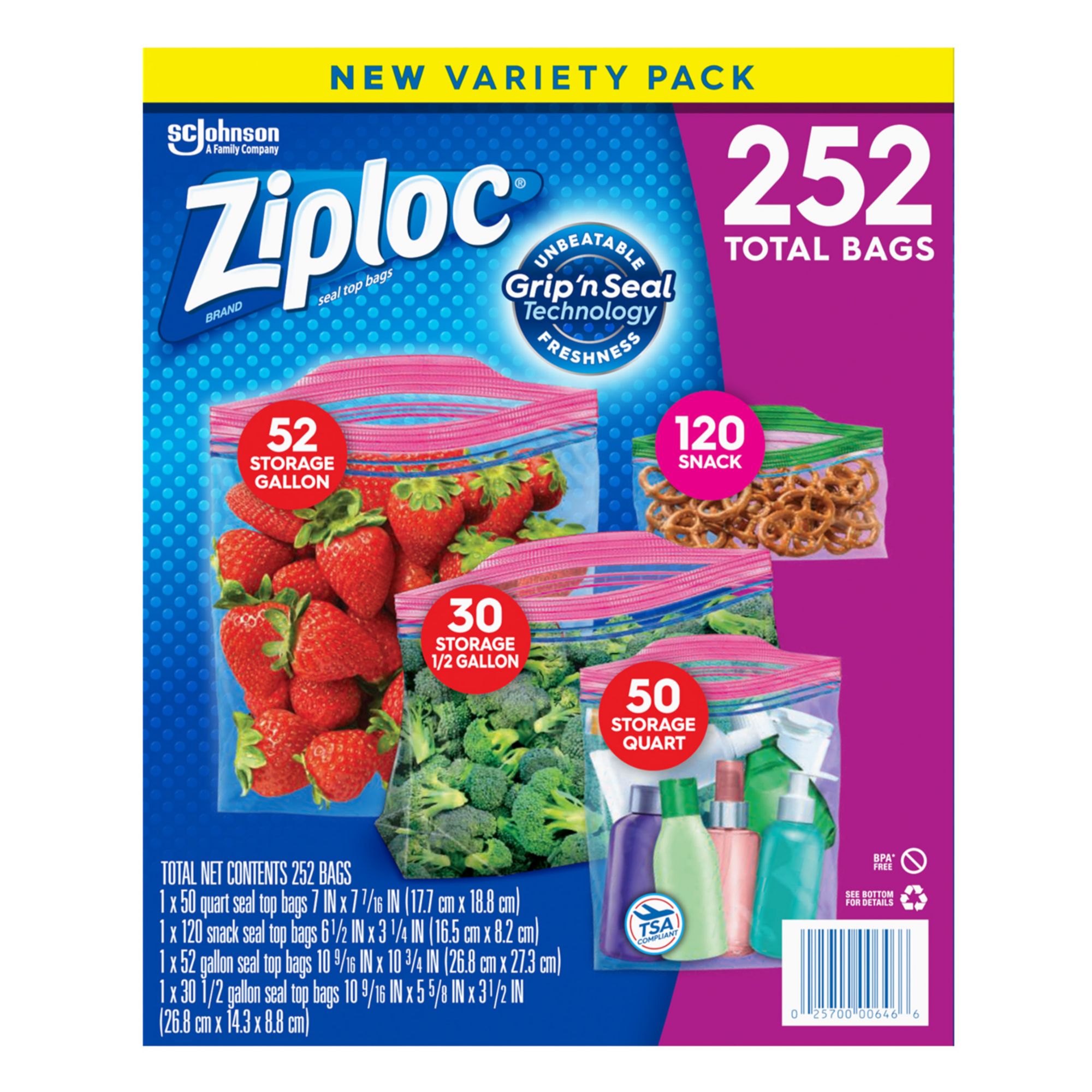Ziploc Storage Transport Variety Pack, 252 ct.