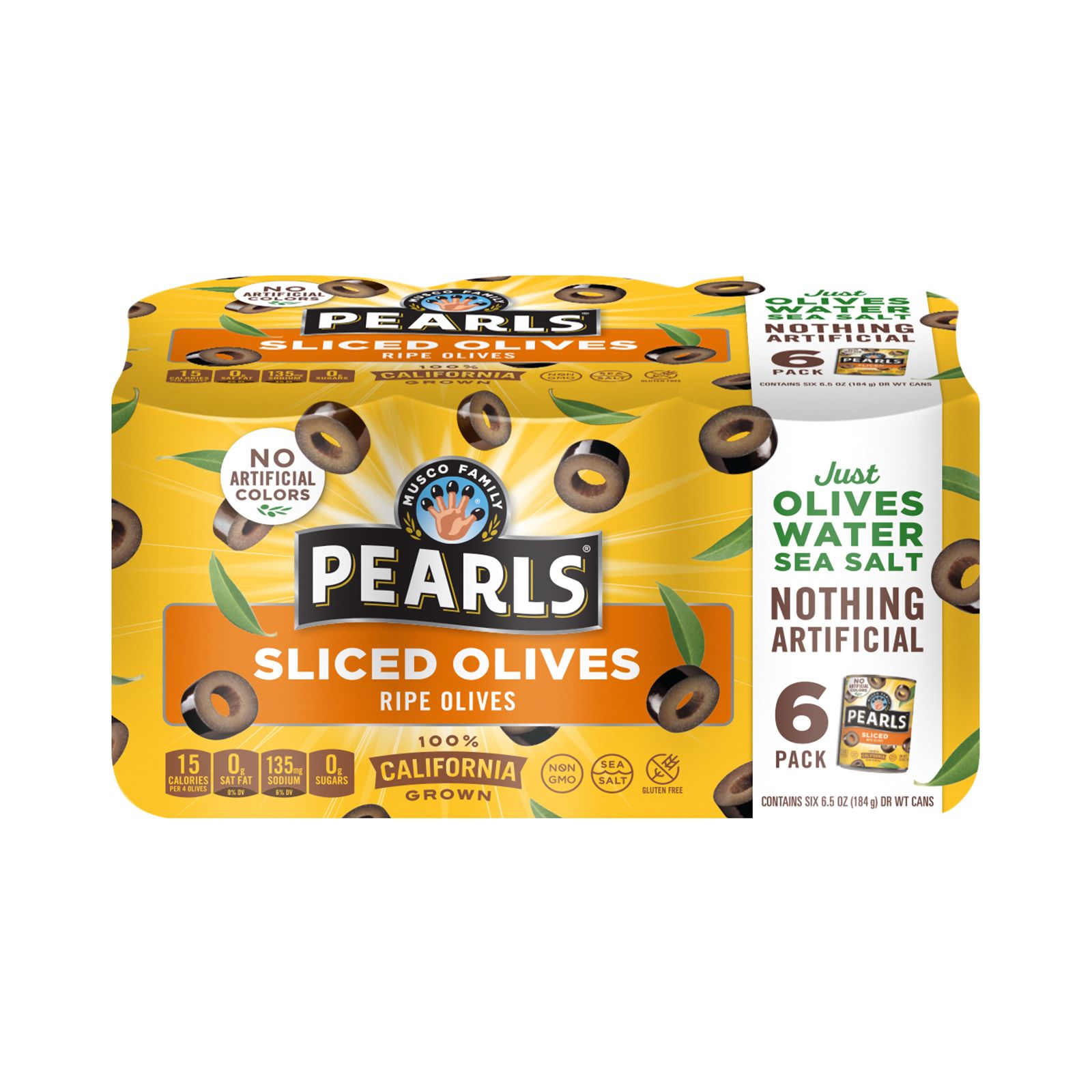 PEARLS, Ripe Pitted, Large Black Olives, 6 oz, Pack of 6 