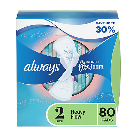 Always Infinity FlexFoam Size 2 Heavy Pads with Wings, 80 ct. - Unscented