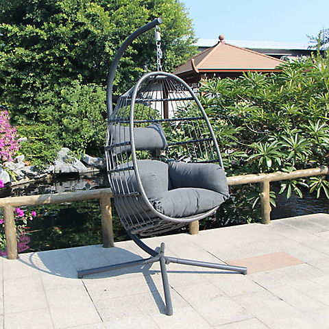 Berkley Jensen Hanging Wicker Egg Chair - Gray