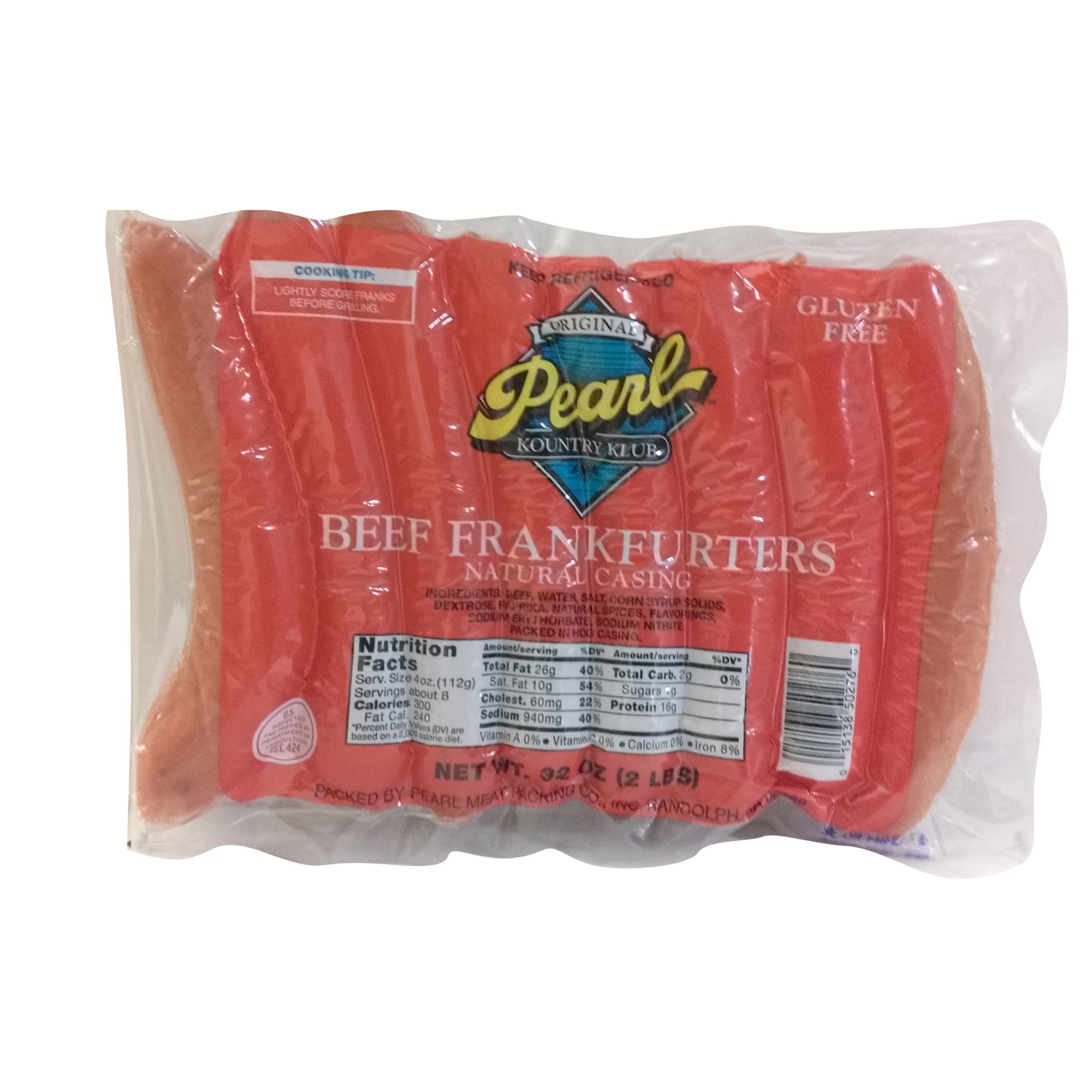 Pearl Natural Casing Beef Franks, 32 oz