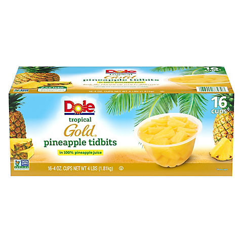 Dole Tropical Gold Premium Pineapple Tidbits, 16 pk./4 oz.