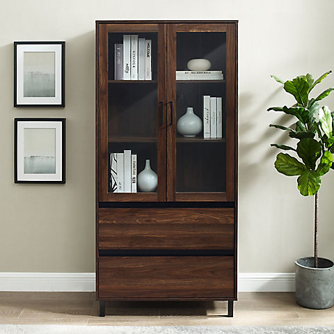 W. Trends 68" Modern Glass Door Hutch with Drawers