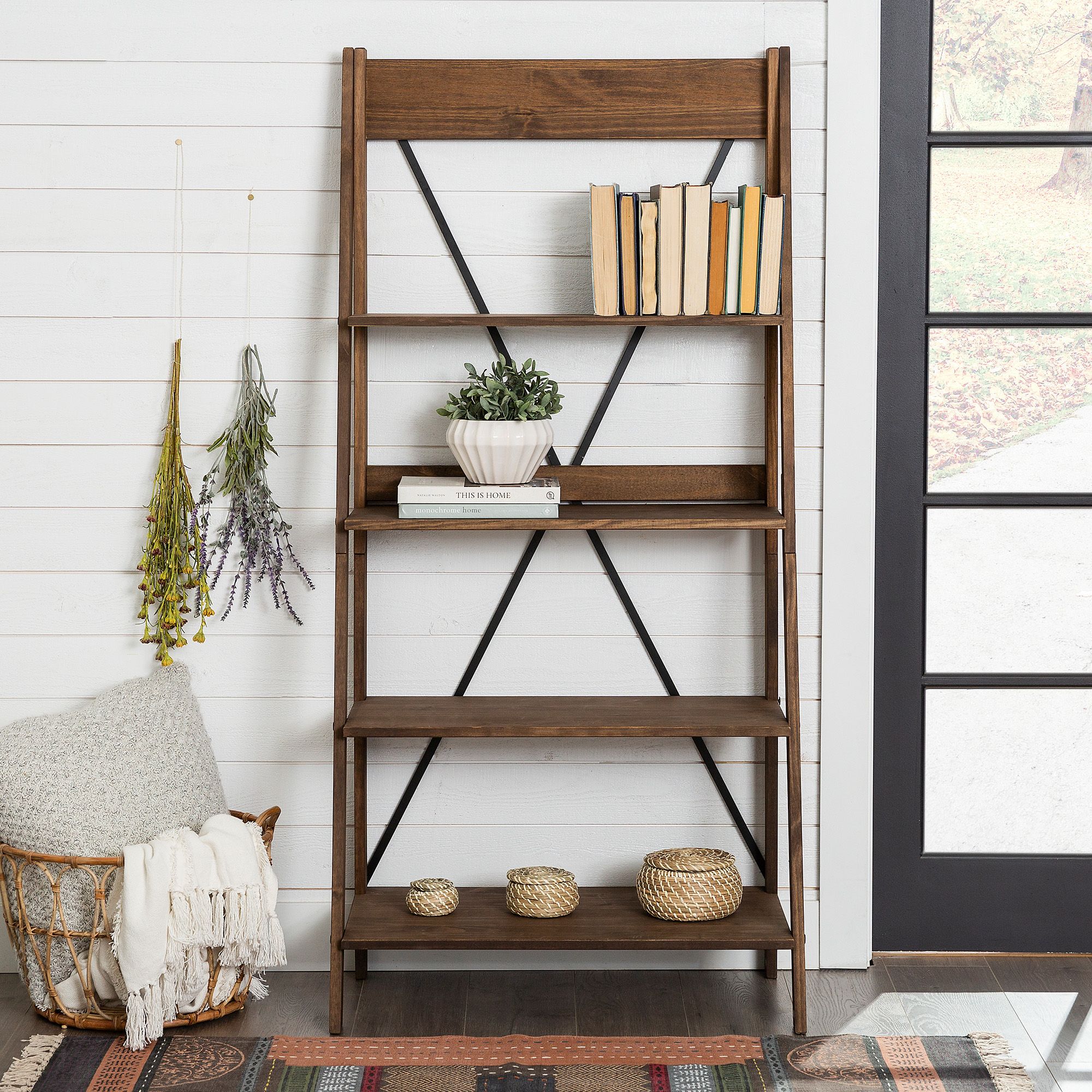 W Trends 68 Industrial Farmhouse Wood Ladder Bookshelf Brown Bjs Wholesale Club